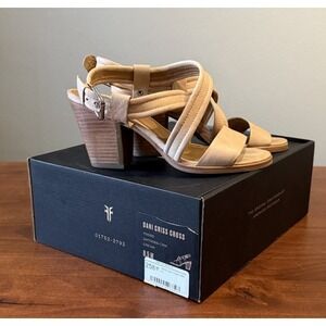 Frye Dani Criss Cross Strappy Cream Sandal 3" Chunky Block Heel Sz 8.5 Box $258